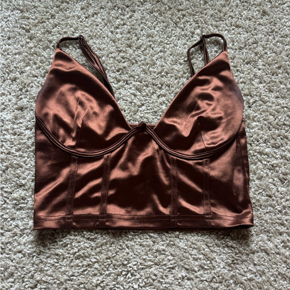 Brown silk tank top